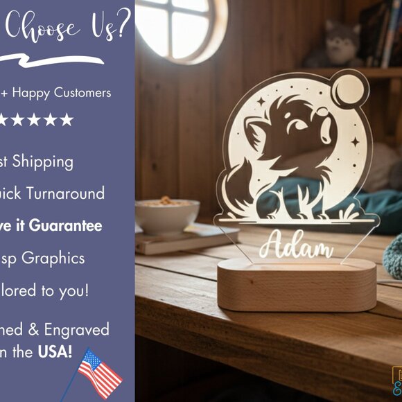 Personalized Wolf Night Light – Custom LED Baby Wolf Shower Gift - Picture 4 of 8
